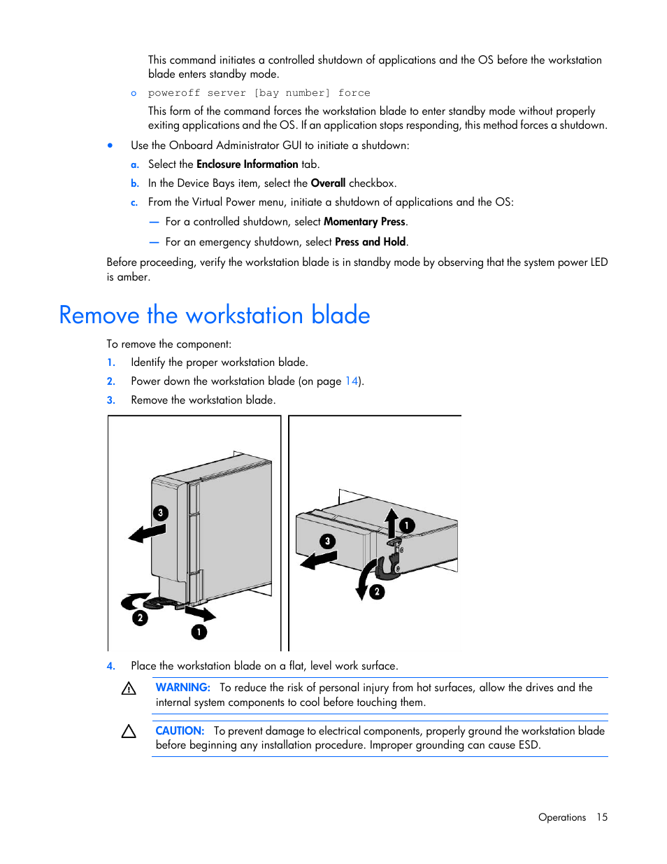 Remove the workstation blade | HP ProLiant WS460c Gen8 Graphics Server Blade User Manual | Page 15 / 98