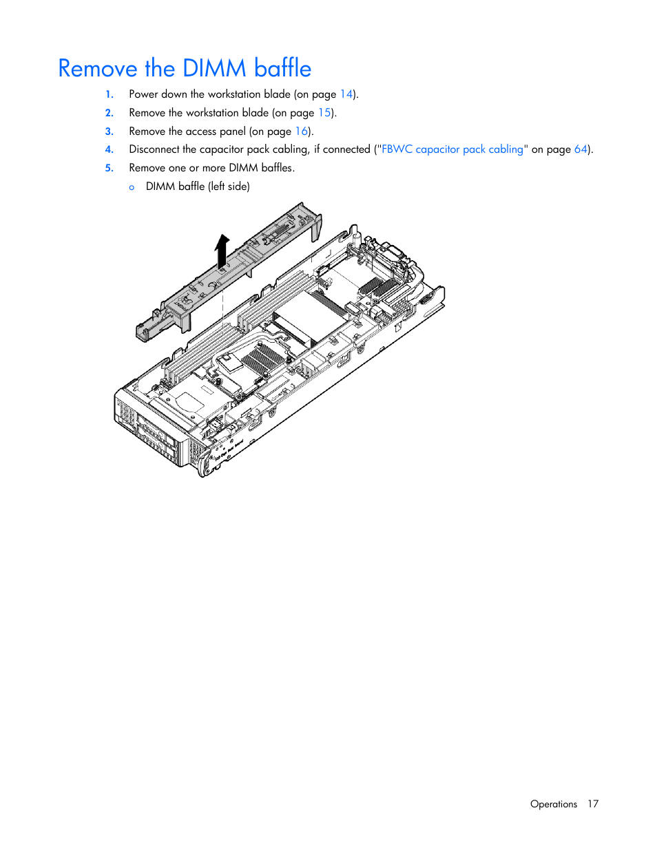 Remove the dimm baffle | HP ProLiant WS460c Gen8 Graphics Server Blade User Manual | Page 17 / 98