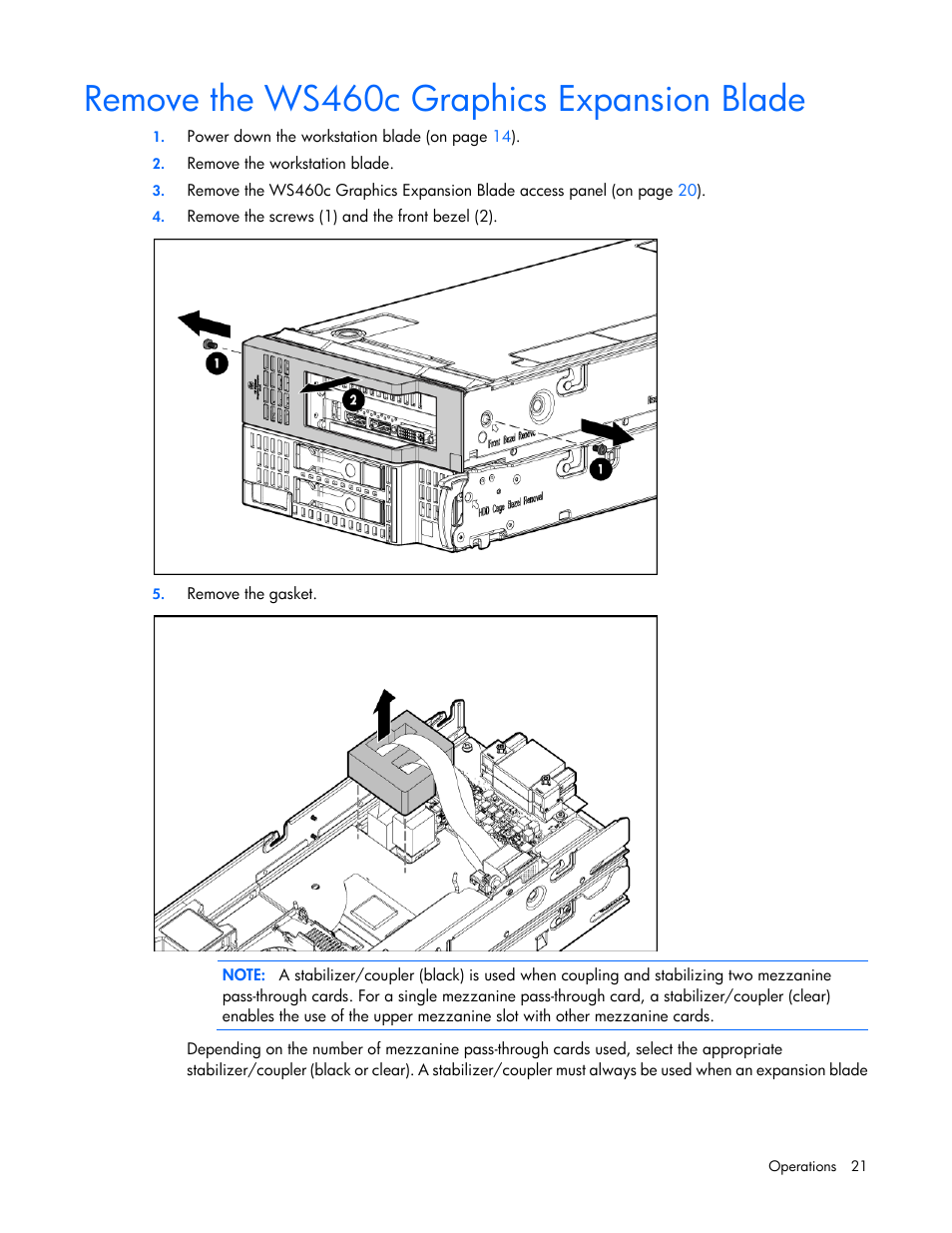 Remove the ws460c graphics expansion blade | HP ProLiant WS460c Gen8 Graphics Server Blade User Manual | Page 21 / 98