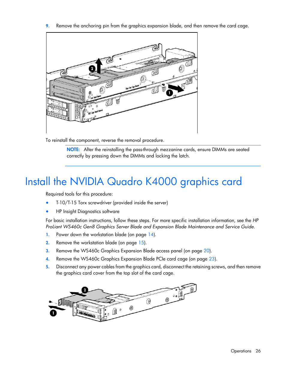 Install the nvidia quadro k4000 graphics card | HP ProLiant WS460c Gen8 Graphics Server Blade User Manual | Page 26 / 98