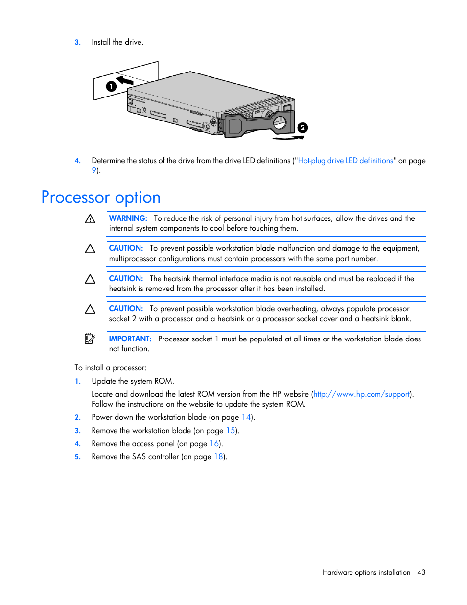 Processor option | HP ProLiant WS460c Gen8 Graphics Server Blade User Manual | Page 43 / 98