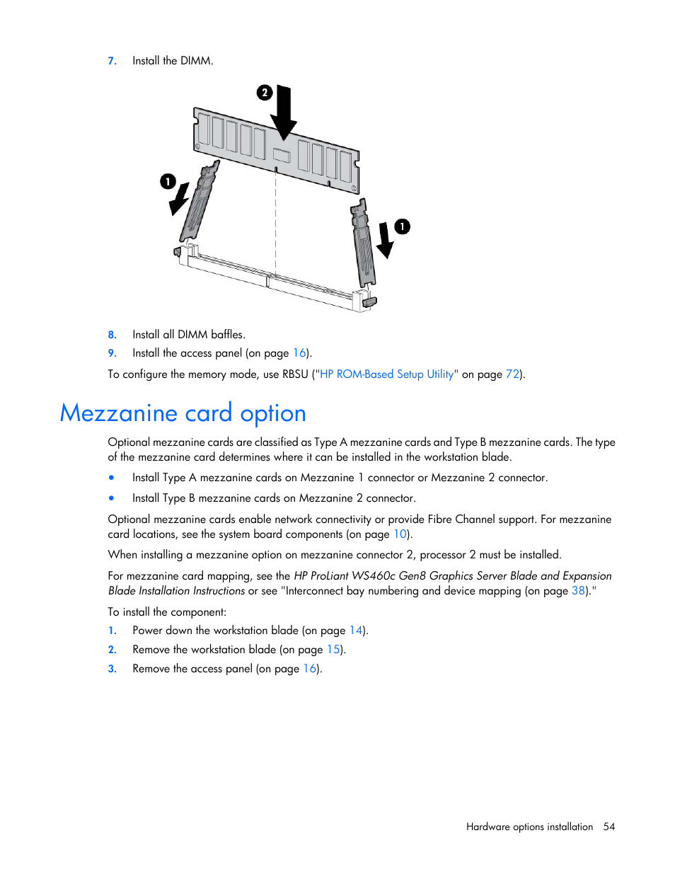 Mezzanine card option | HP ProLiant WS460c Gen8 Graphics Server Blade User Manual | Page 54 / 98