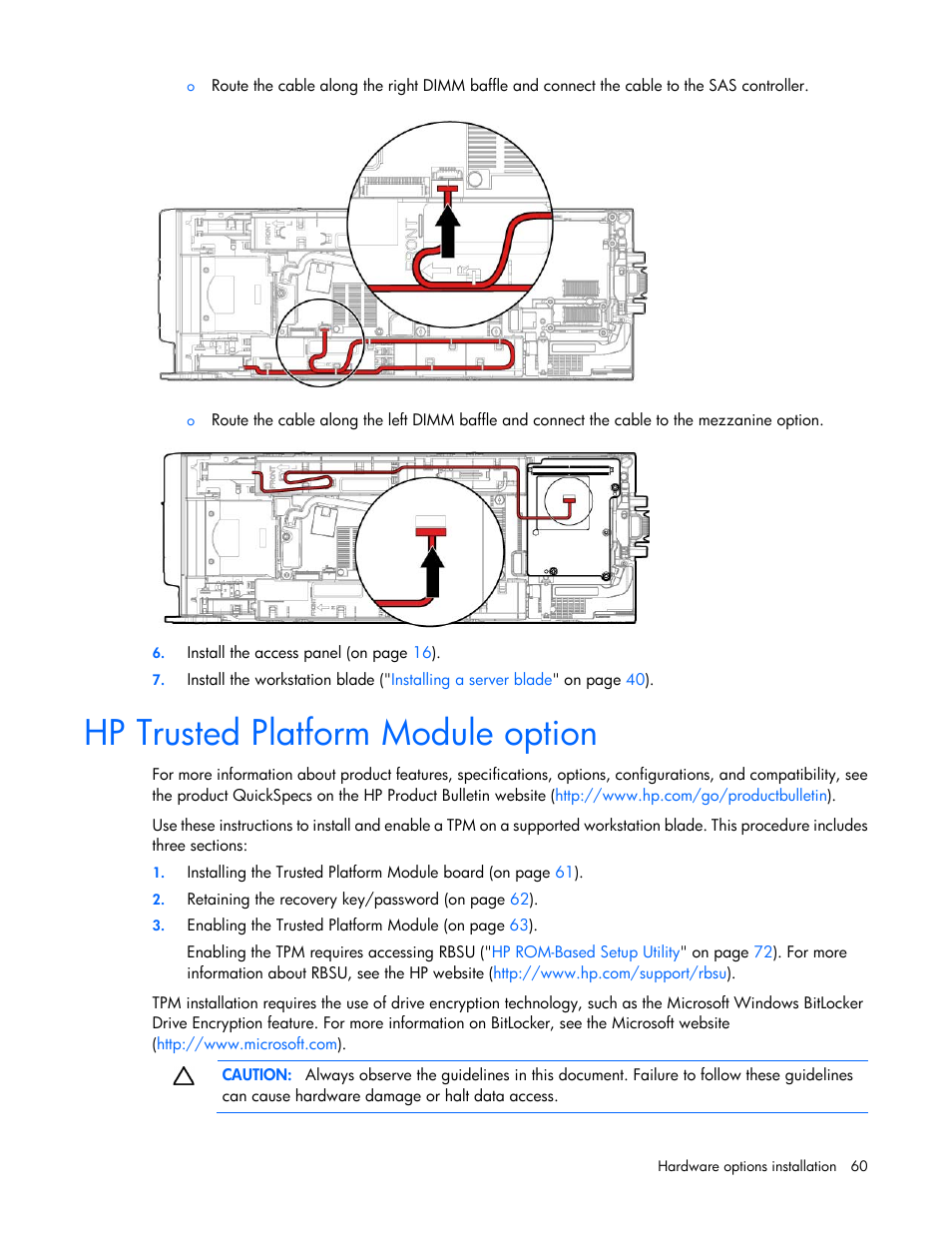 Hp trusted platform module option | HP ProLiant WS460c Gen8 Graphics Server Blade User Manual | Page 60 / 98