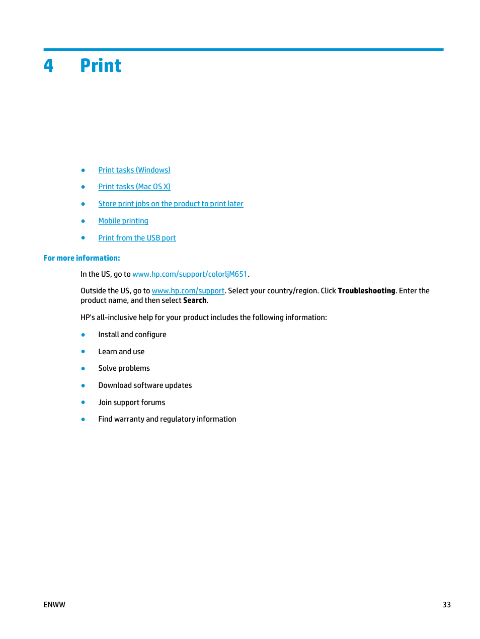 Print, 4 print, 4print | HP Color LaserJet Enterprise M651 Printer series User Manual | Page 41 / 114