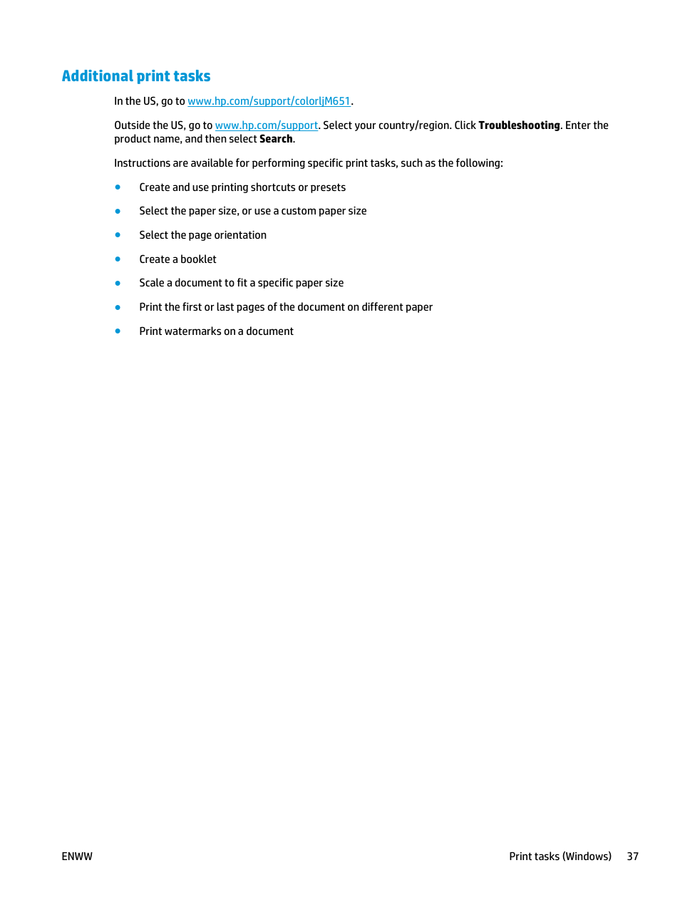 Additional print tasks | HP Color LaserJet Enterprise M651 Printer series User Manual | Page 45 / 114