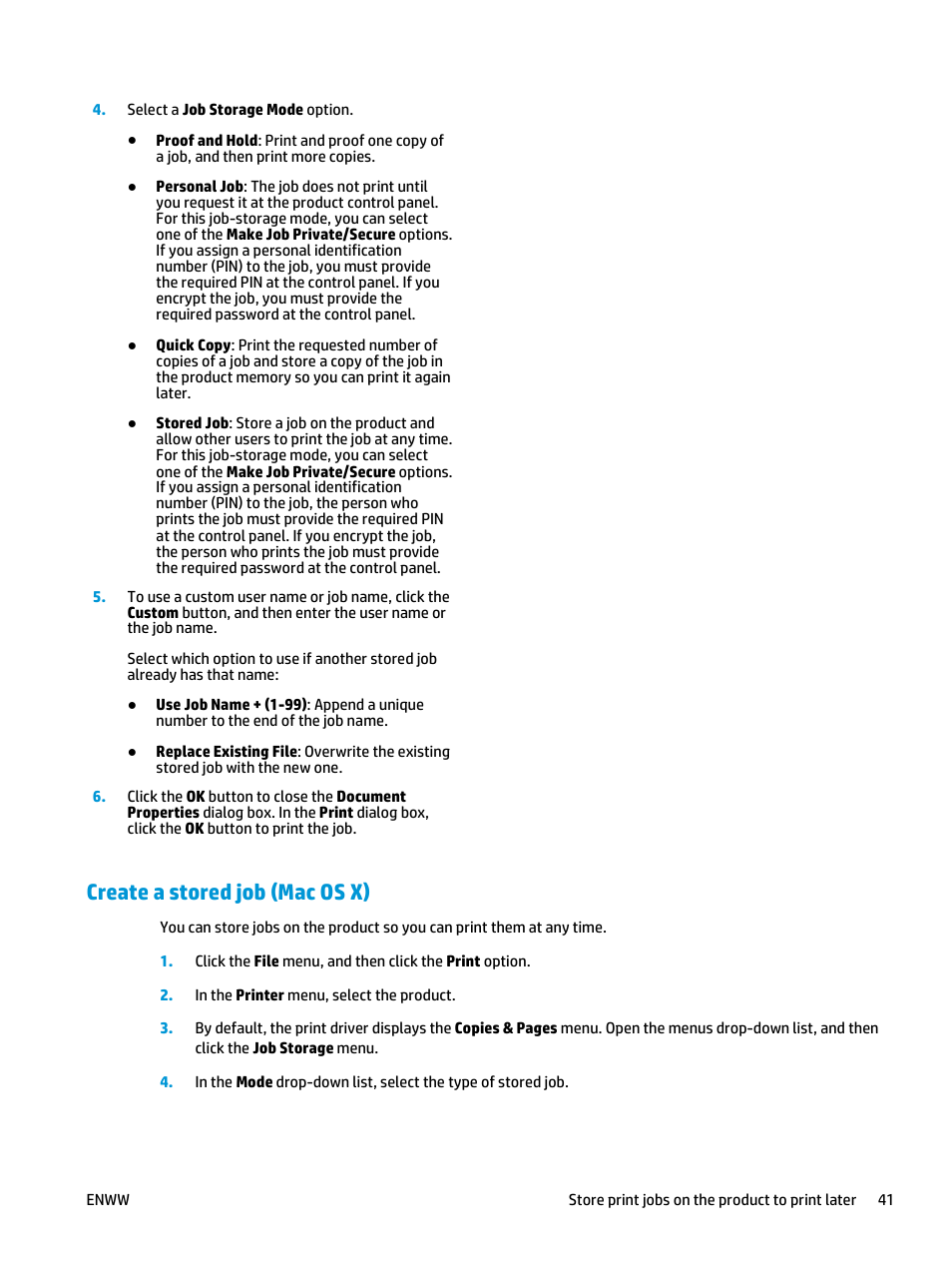 Create a stored job (mac os x) | HP Color LaserJet Enterprise M651 Printer series User Manual | Page 49 / 114