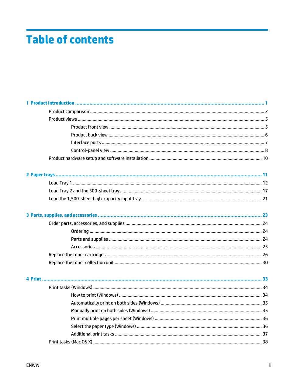 HP Color LaserJet Enterprise M651 Printer series User Manual | Page 5 / 114