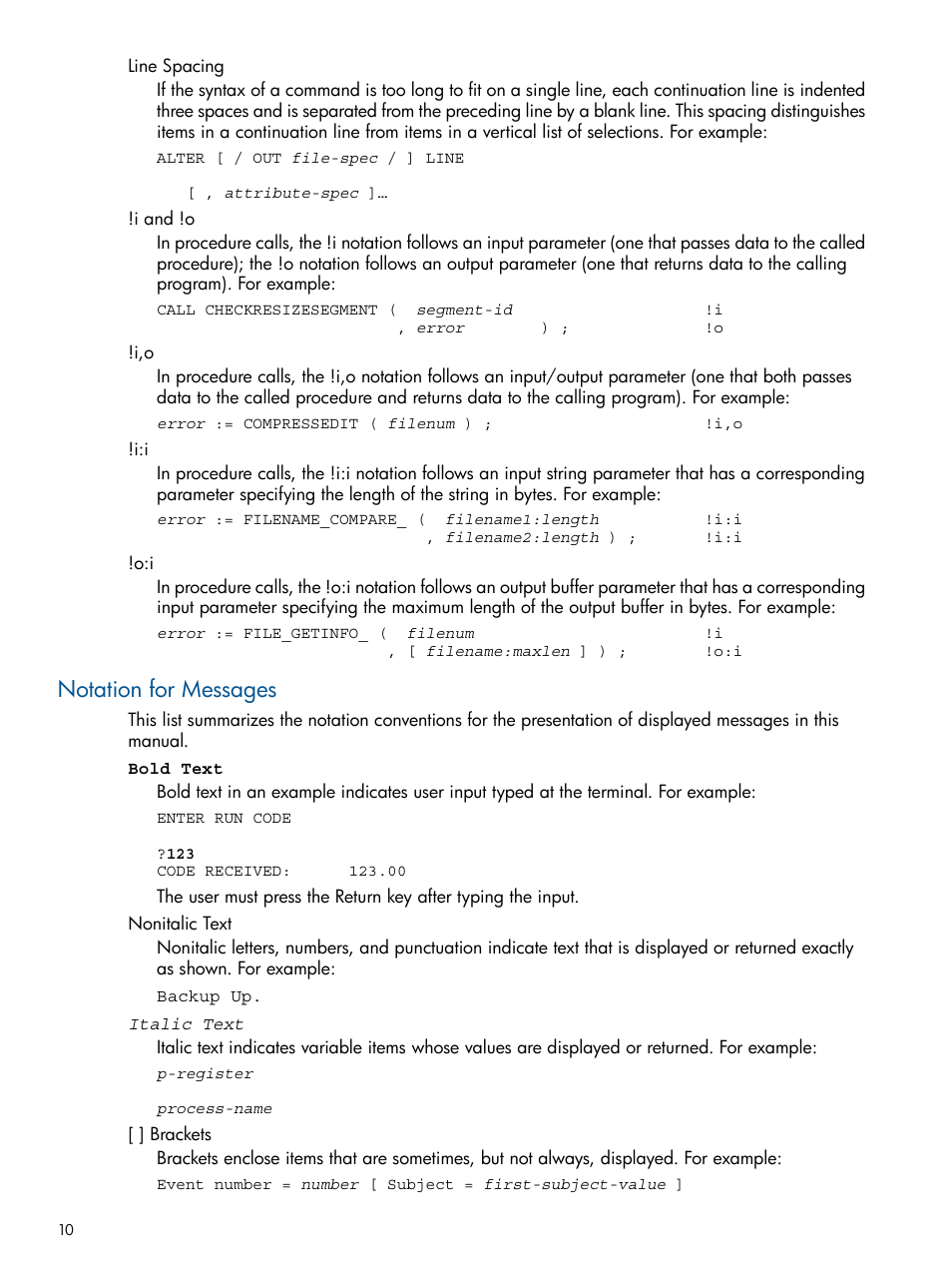 Notation for messages | HP Integrity NonStop J-Series User Manual | Page 10 / 351