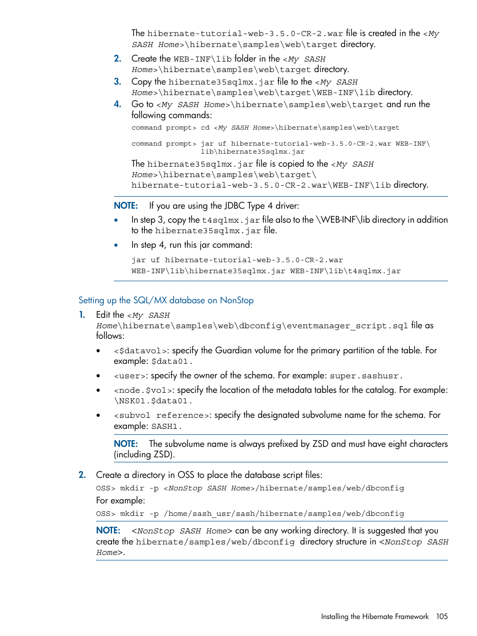 Setting up the sql/mx database on nonstop | HP Integrity NonStop J-Series User Manual | Page 105 / 351