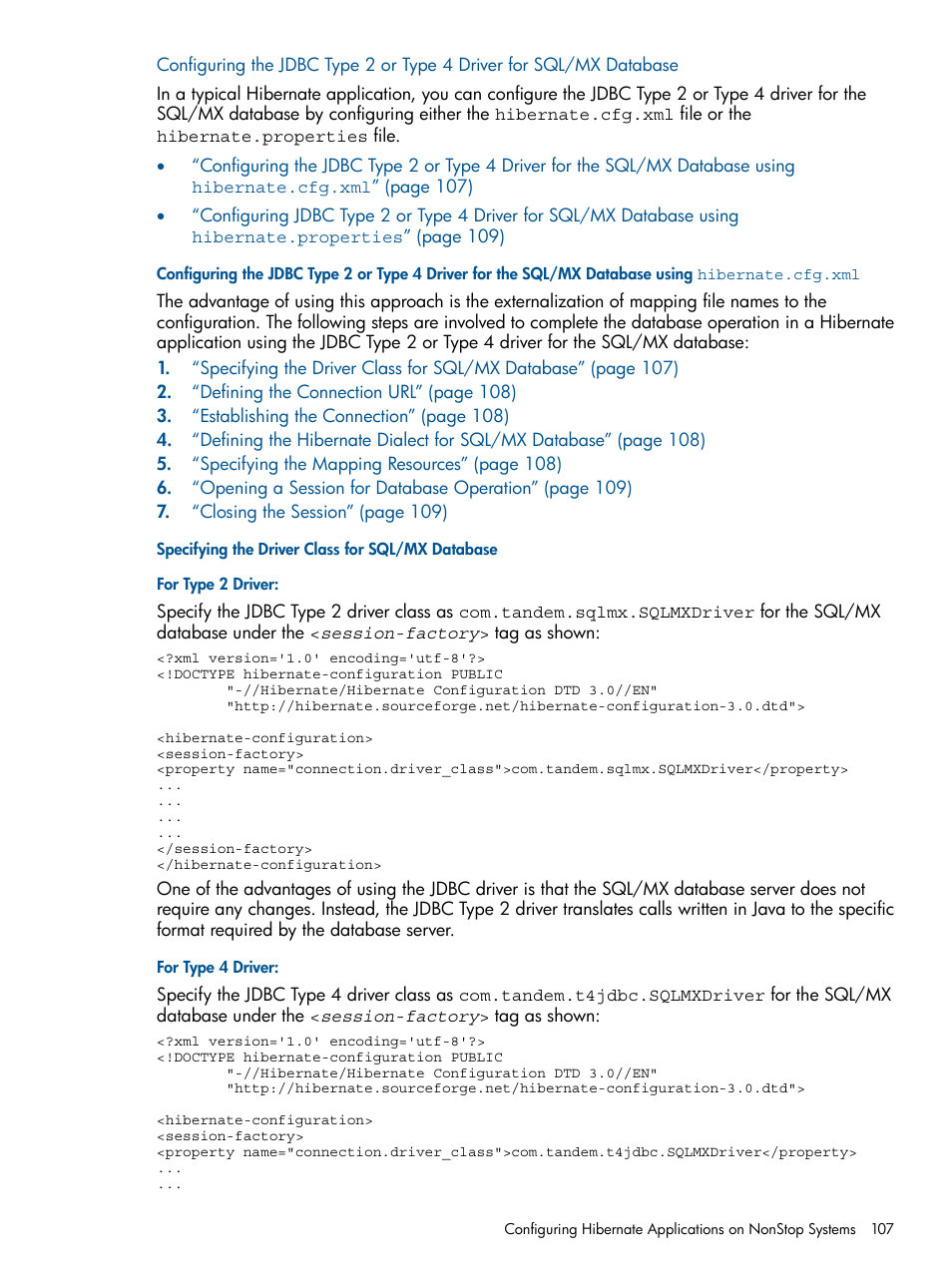 Specifying the driver class for sql/mx database | HP Integrity NonStop J-Series User Manual | Page 107 / 351