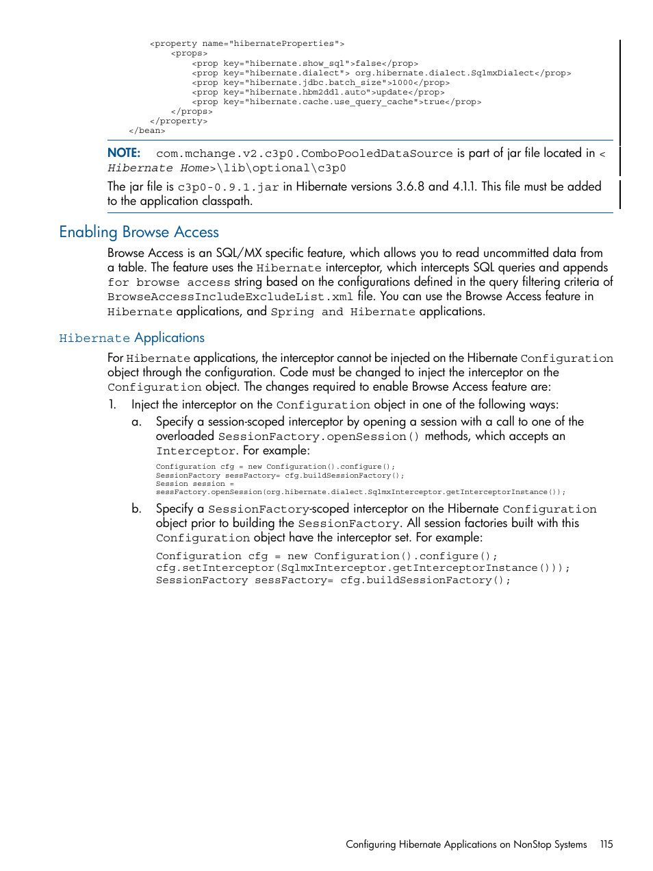 Enabling browse access, Hibernate applications | HP Integrity NonStop J-Series User Manual | Page 115 / 351