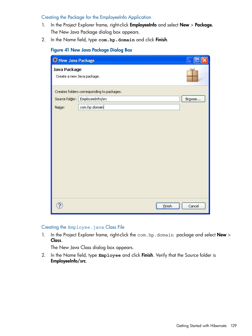 Creating the employee.java class file | HP Integrity NonStop J-Series User Manual | Page 129 / 351