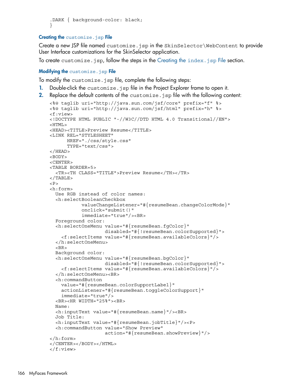 Creating the customize.jsp file, Modifying the customize.jsp file | HP Integrity NonStop J-Series User Manual | Page 166 / 351
