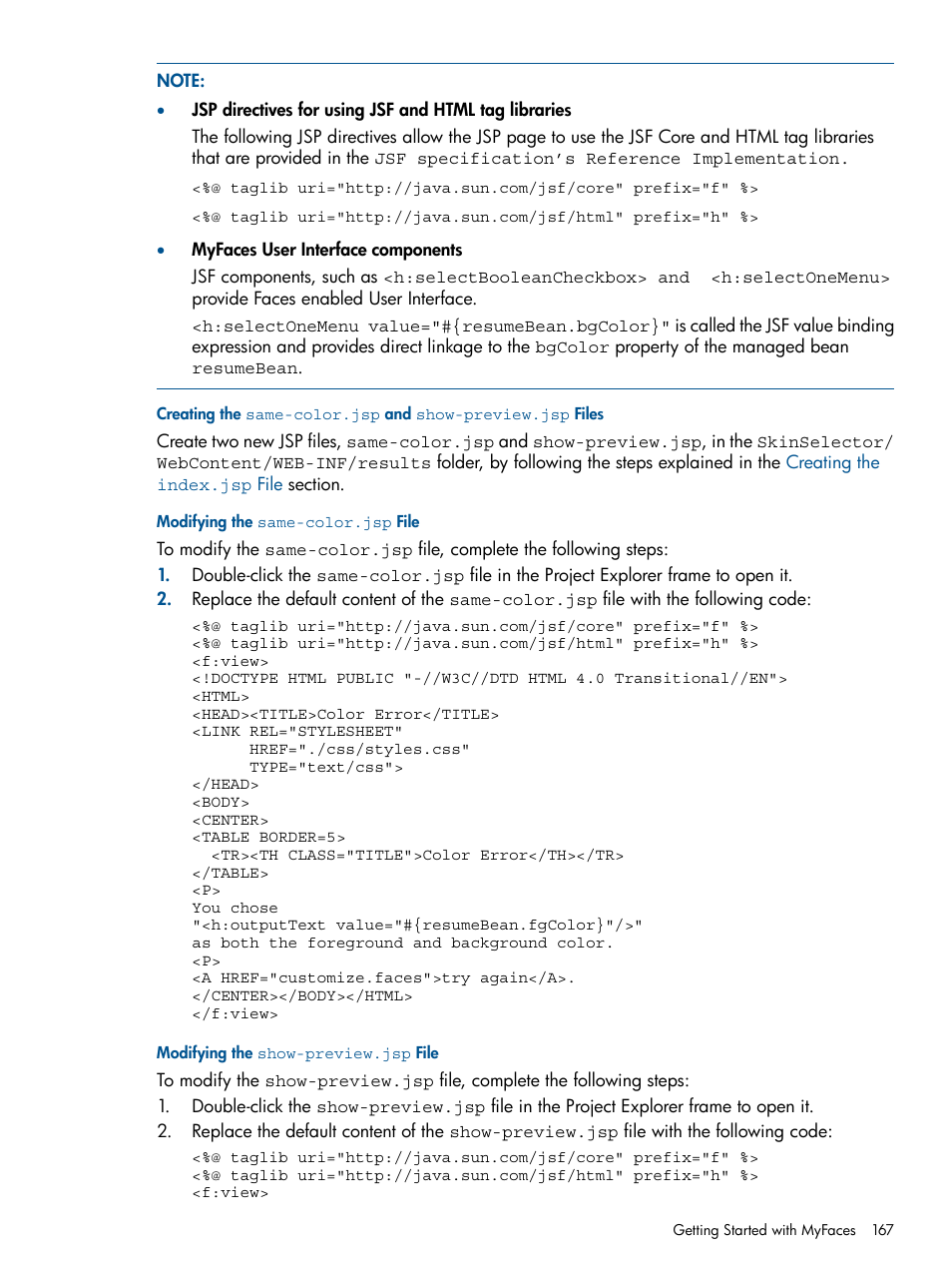 Modifying the same-color.jsp file, Modifying the show-preview.jsp file | HP Integrity NonStop J-Series User Manual | Page 167 / 351