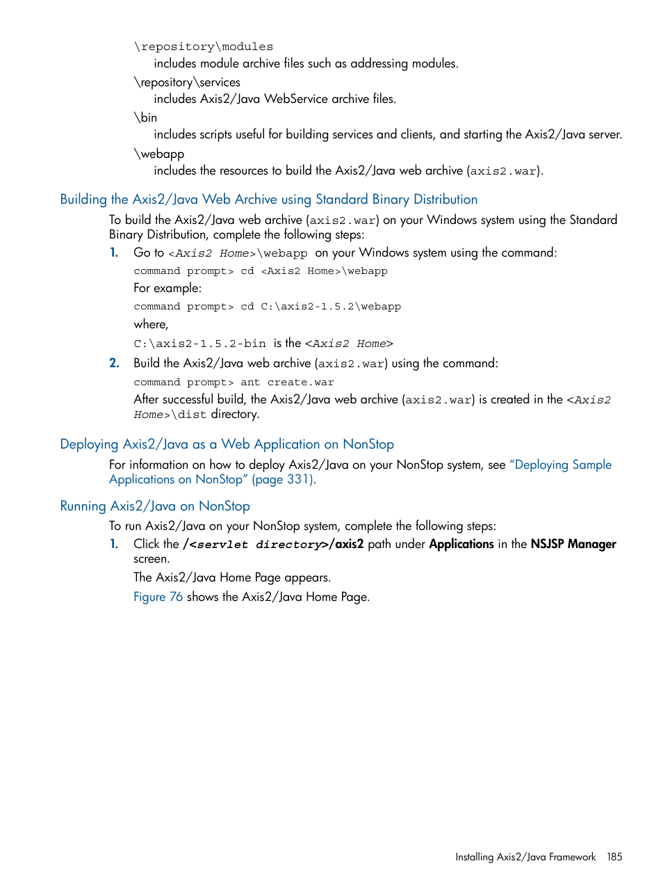 Running axis2/java on nonstop | HP Integrity NonStop J-Series User Manual | Page 185 / 351
