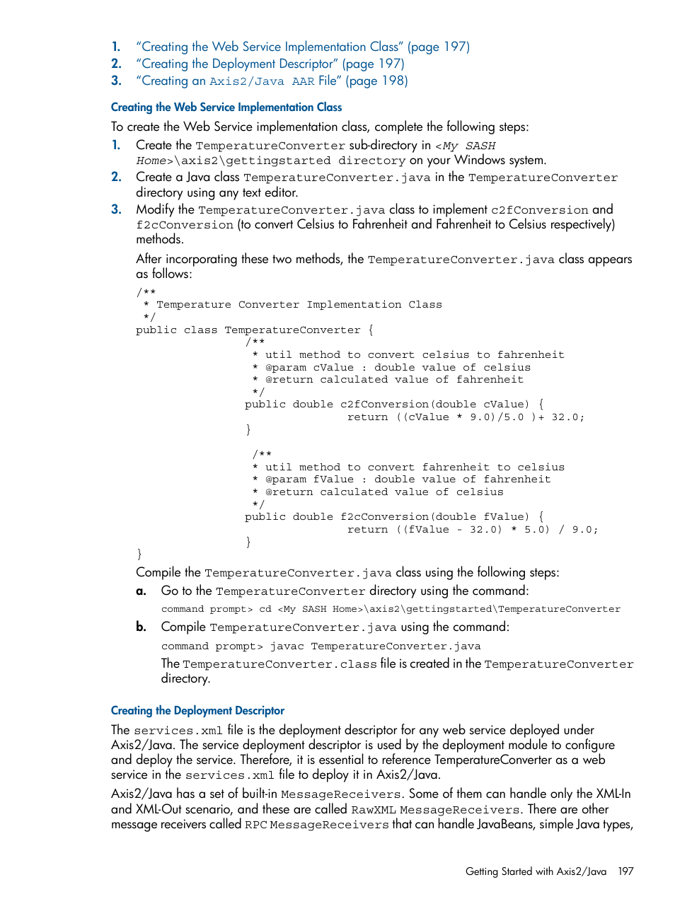 Creating the web service implementation class, Creating the deployment descriptor | HP Integrity NonStop J-Series User Manual | Page 197 / 351