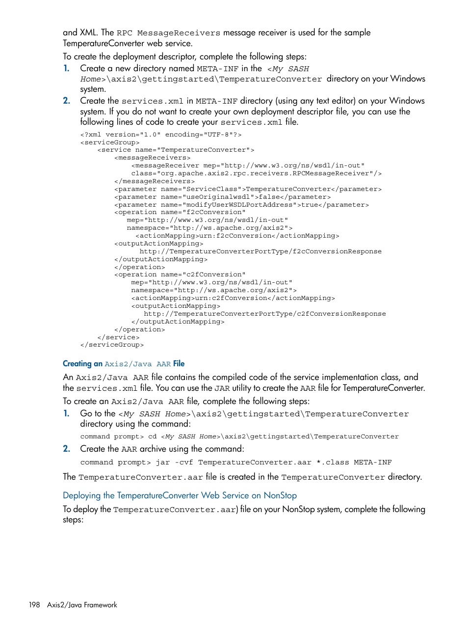 Creating an axis2/java aar file | HP Integrity NonStop J-Series User Manual | Page 198 / 351