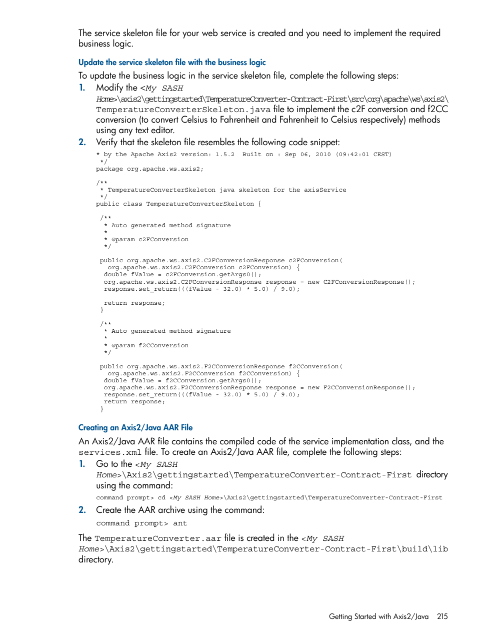 Creating an axis2/java aar file | HP Integrity NonStop J-Series User Manual | Page 215 / 351