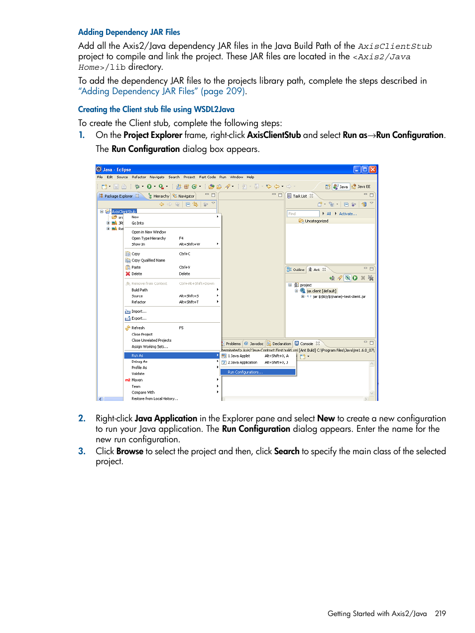 Adding dependency jar files, Creating the client stub file using wsdl2java | HP Integrity NonStop J-Series User Manual | Page 219 / 351