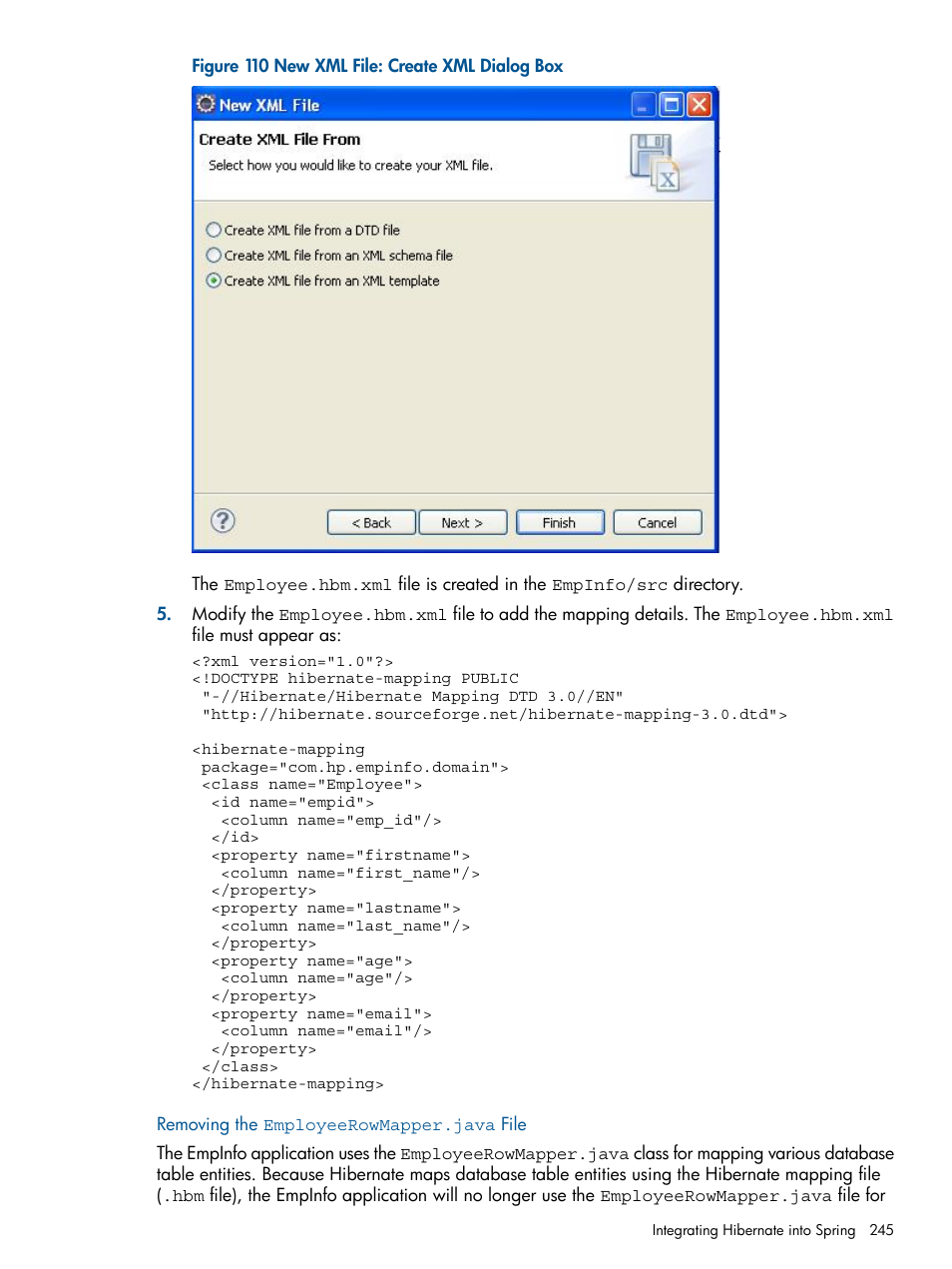 Removing the employeerowmapper.java file | HP Integrity NonStop J-Series User Manual | Page 245 / 351