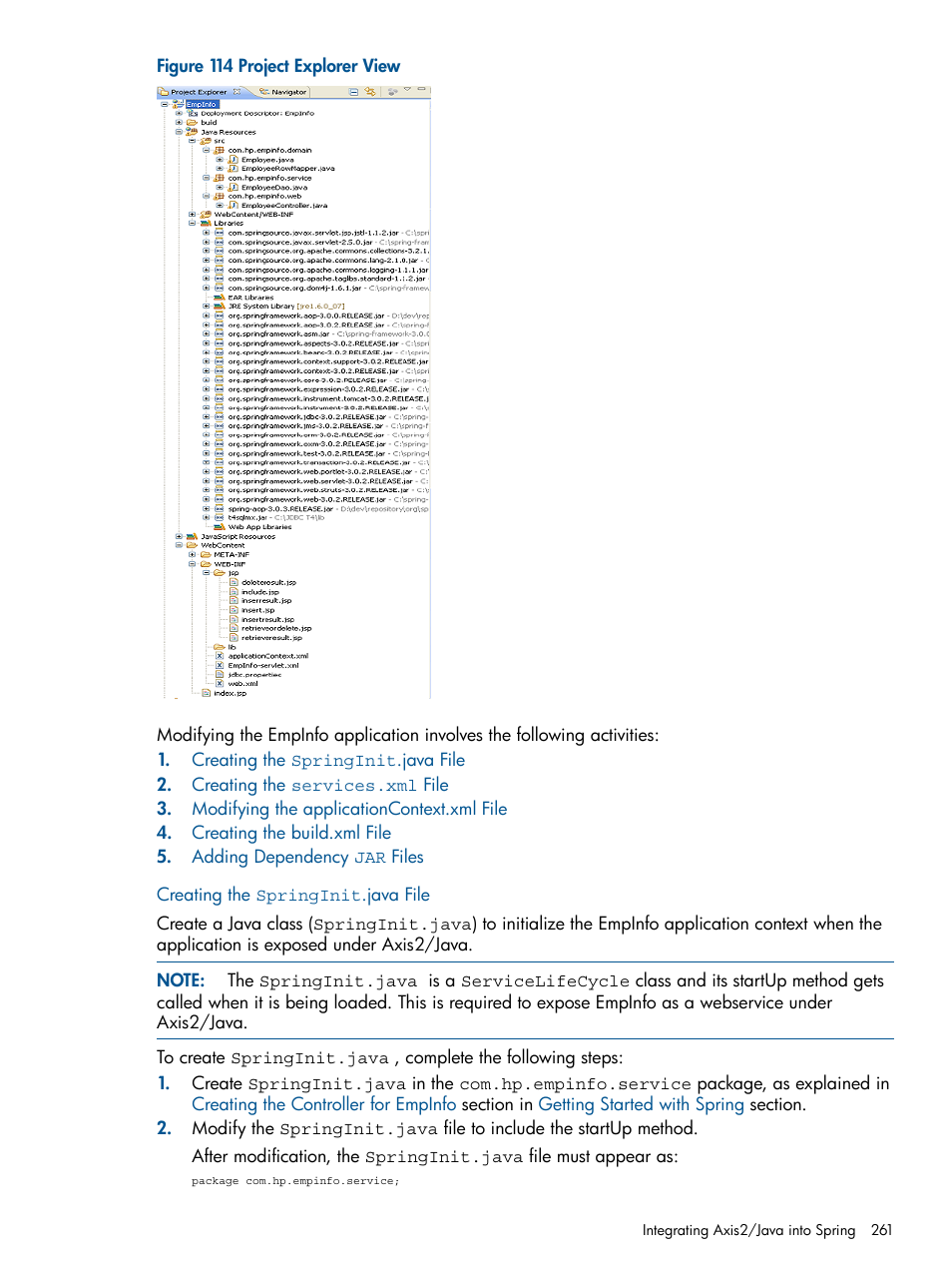 Creating the springinit.java file, Figure 114 | HP Integrity NonStop J-Series User Manual | Page 261 / 351