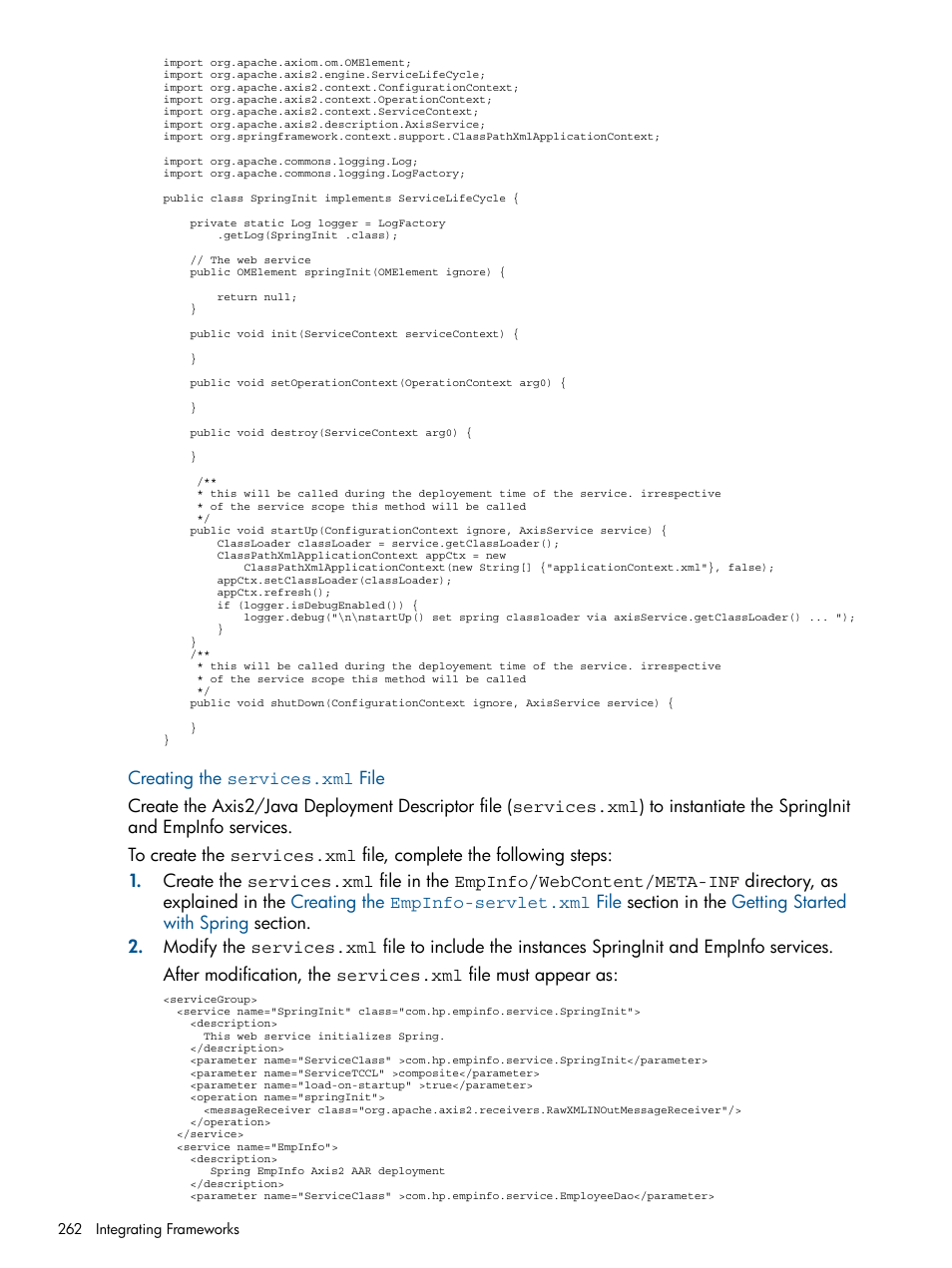 Creating the services.xml file | HP Integrity NonStop J-Series User Manual | Page 262 / 351