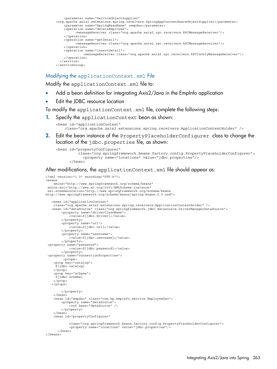 Modifying the applicationcontext.xml file | HP Integrity NonStop J-Series User Manual | Page 263 / 351