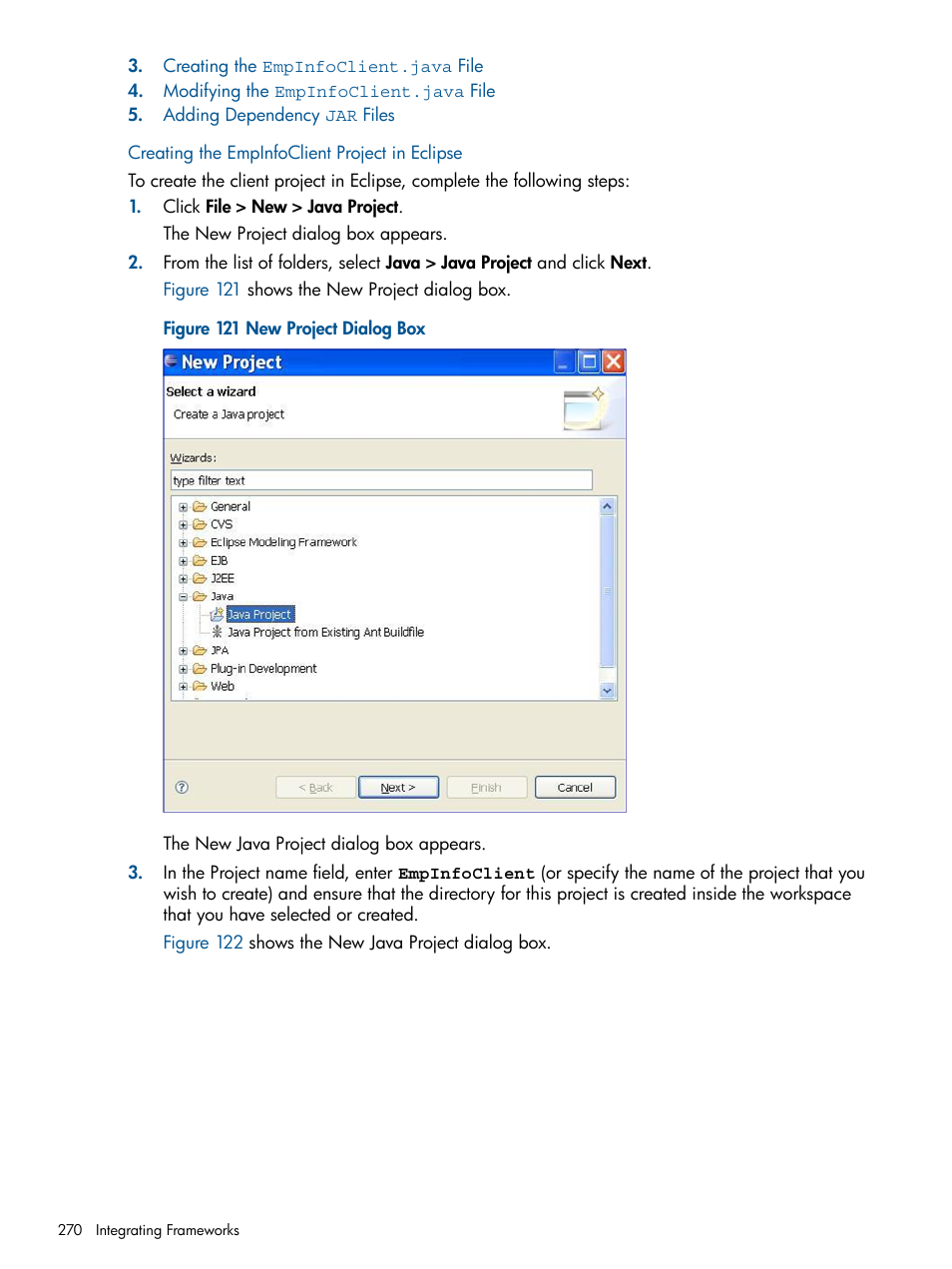 Creating the empinfoclient project in eclipse | HP Integrity NonStop J-Series User Manual | Page 270 / 351