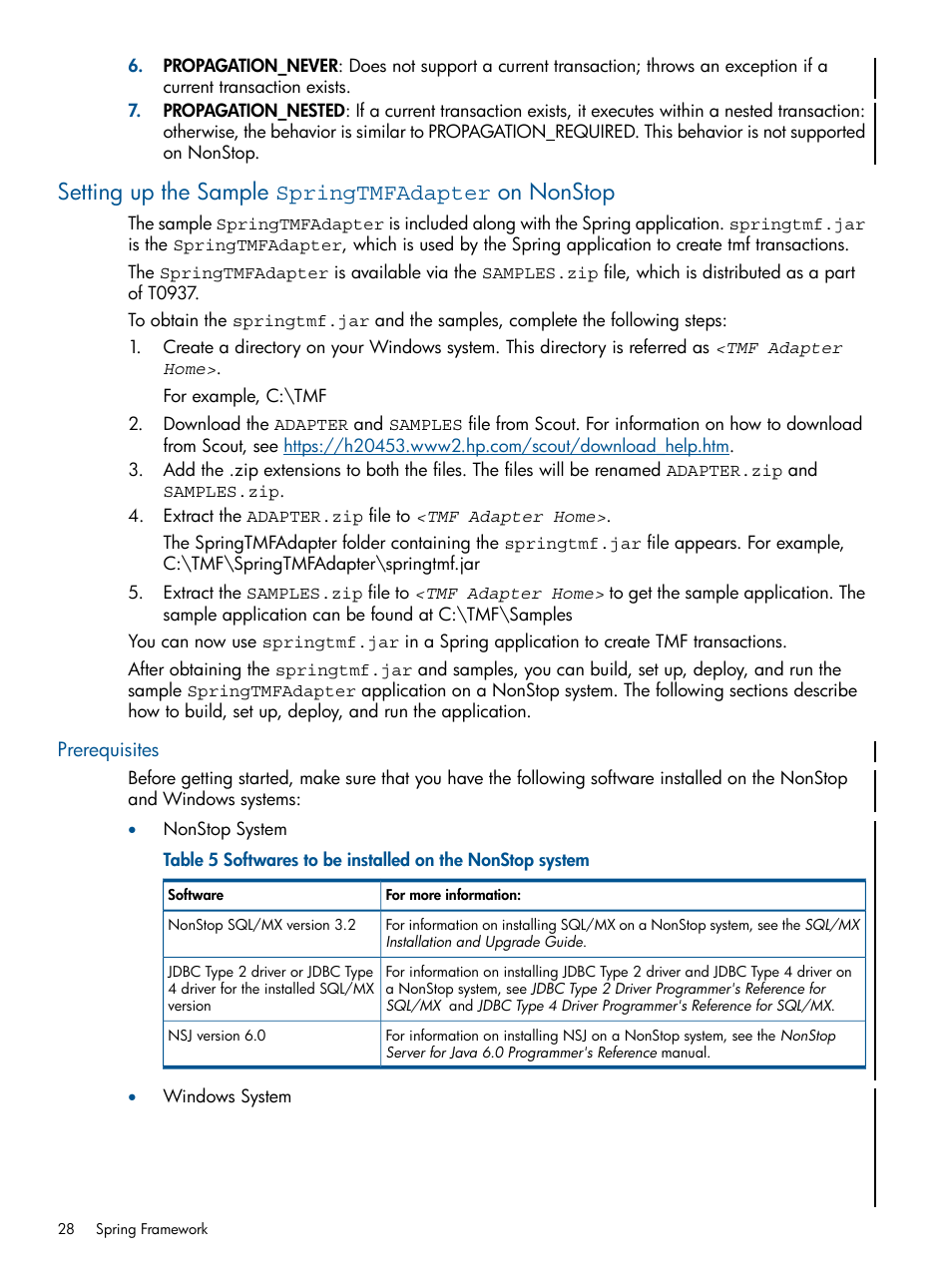 Setting up the sample springtmfadapter on nonstop, Prerequisites | HP Integrity NonStop J-Series User Manual | Page 28 / 351