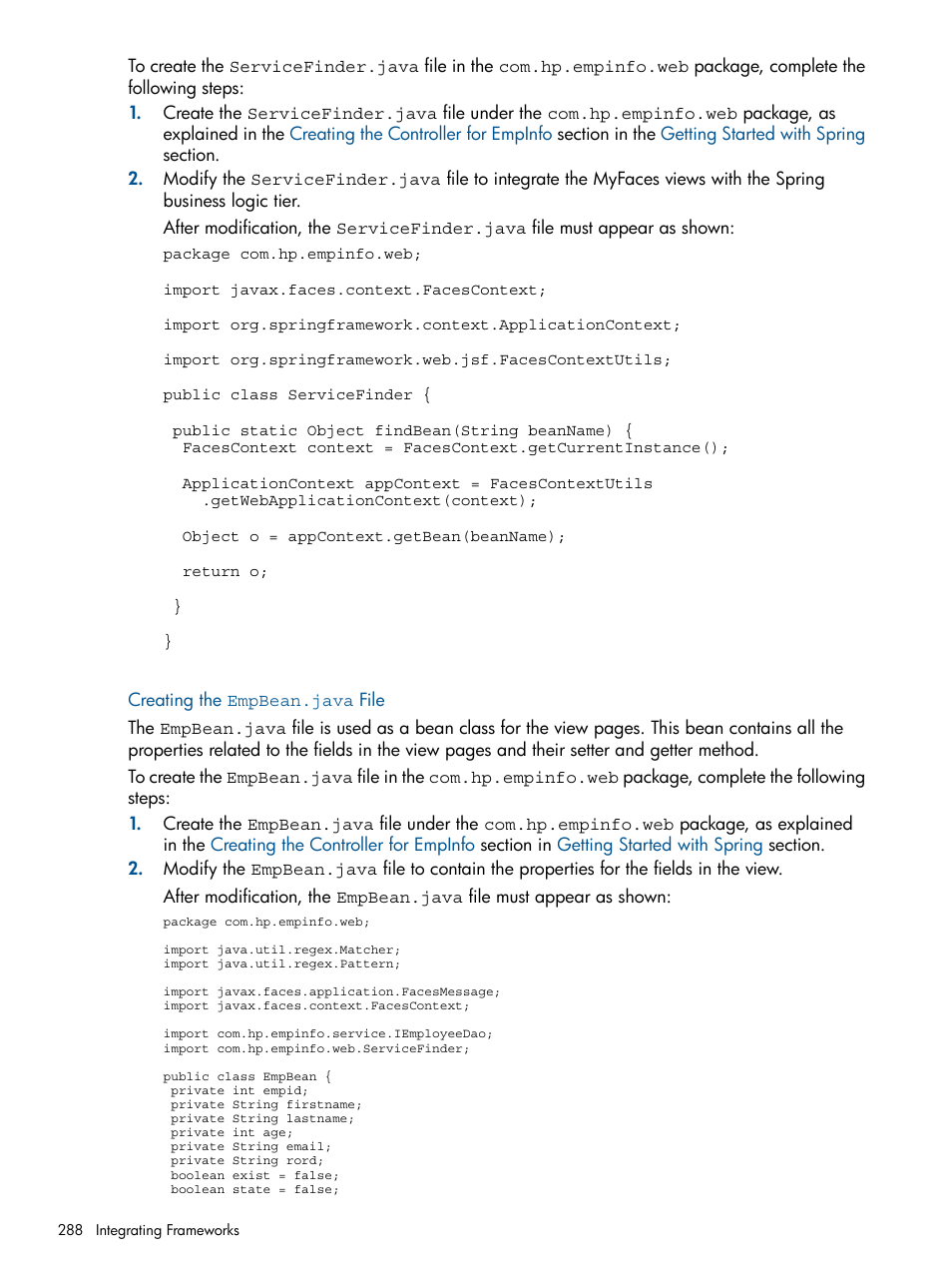 Creating the empbean.java file | HP Integrity NonStop J-Series User Manual | Page 288 / 351