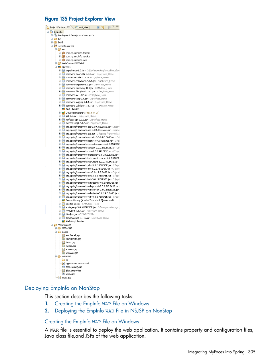 Deploying empinfo on nonstop, Creating the empinfo war file on windows, Figure 135 | HP Integrity NonStop J-Series User Manual | Page 305 / 351