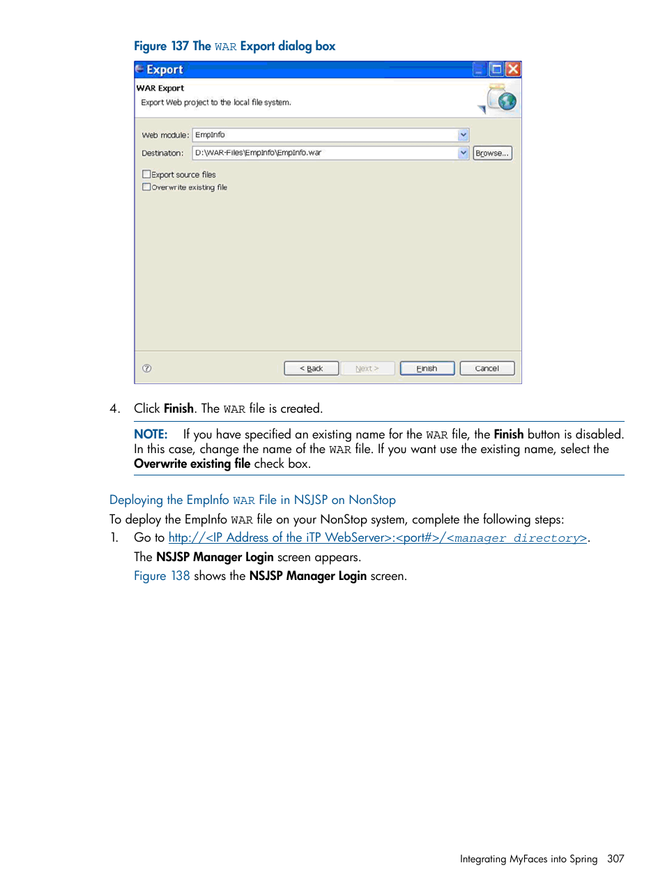 Deploying the empinfo war file in nsjsp on nonstop | HP Integrity NonStop J-Series User Manual | Page 307 / 351