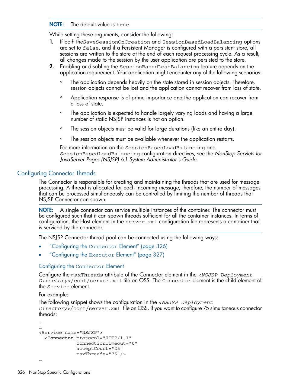 Configuring connector threads, Configuring the connector element | HP Integrity NonStop J-Series User Manual | Page 326 / 351