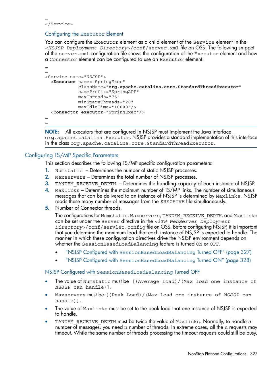 Configuring the executor element, Configuring ts/mp specific parameters | HP Integrity NonStop J-Series User Manual | Page 327 / 351