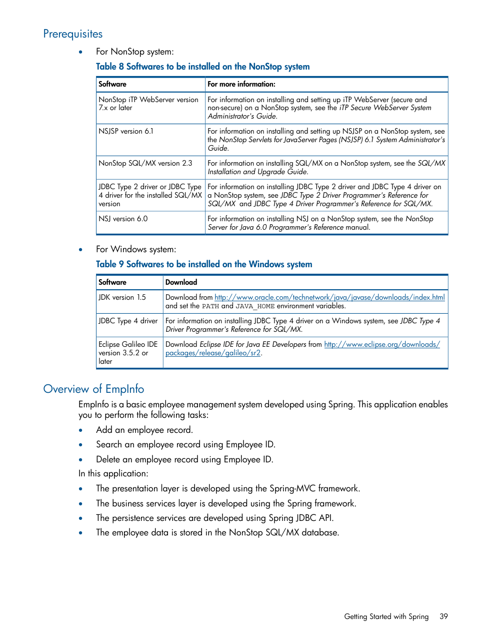 Prerequisites, Overview of empinfo, Prerequisites overview of empinfo | HP Integrity NonStop J-Series User Manual | Page 39 / 351