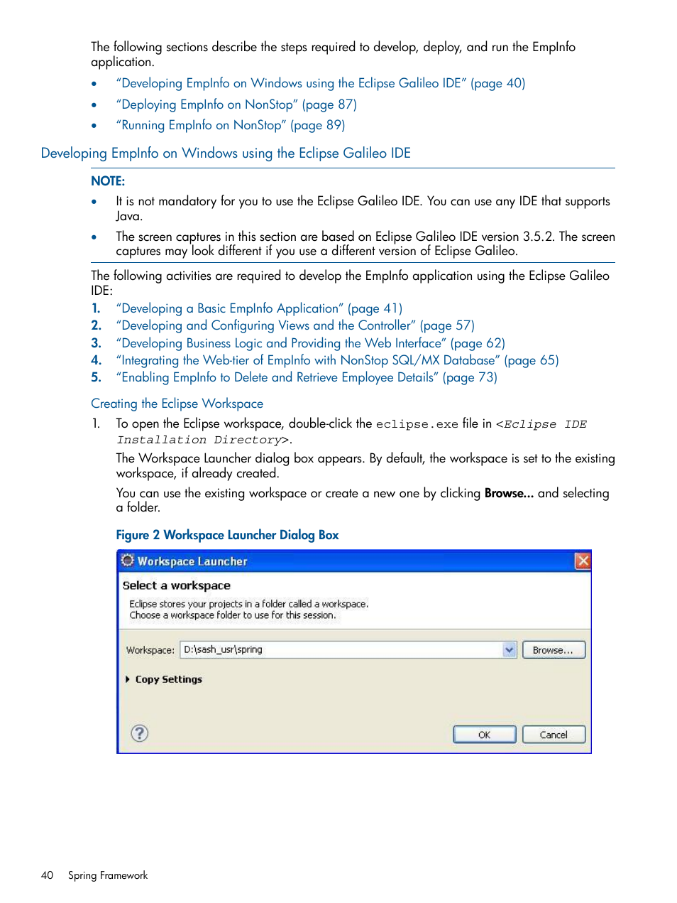 Creating the eclipse workspace | HP Integrity NonStop J-Series User Manual | Page 40 / 351