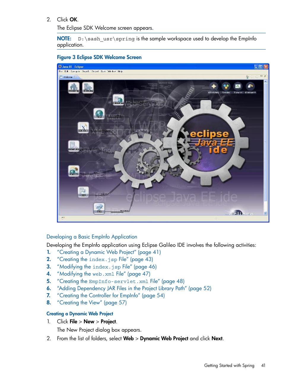 Developing a basic empinfo application, Creating a dynamic web project | HP Integrity NonStop J-Series User Manual | Page 41 / 351