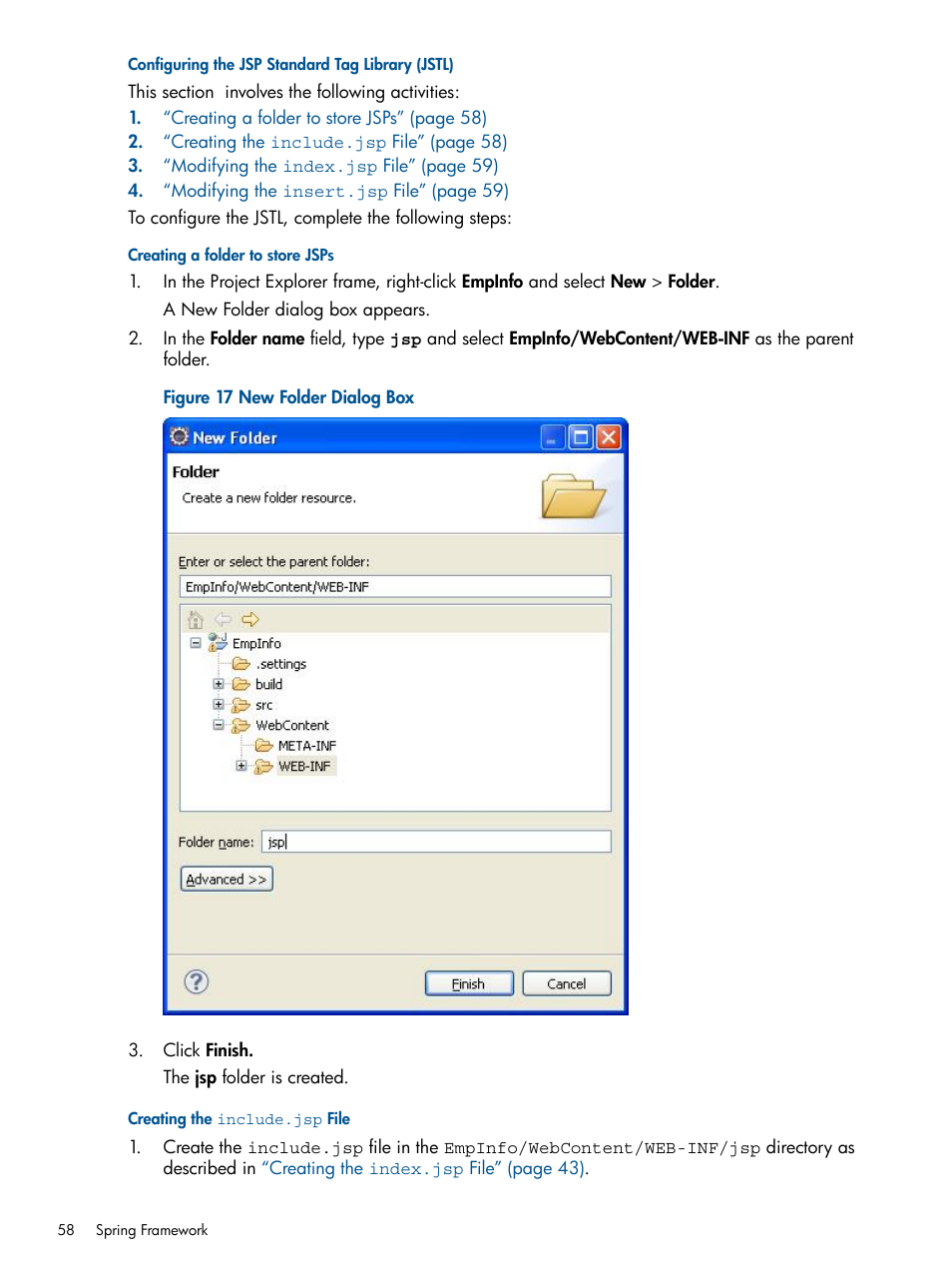 Configuring the jsp standard tag library (jstl), Creating a folder to store jsps, Creating the include.jsp file | HP Integrity NonStop J-Series User Manual | Page 58 / 351