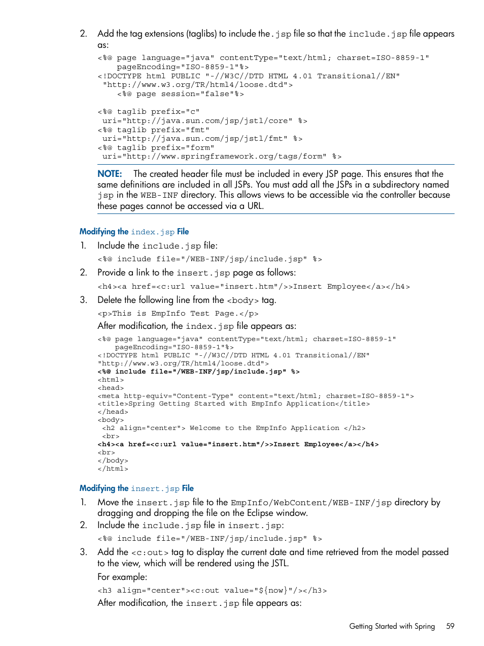 Modifying the index.jsp file, Modifying the insert.jsp file | HP Integrity NonStop J-Series User Manual | Page 59 / 351