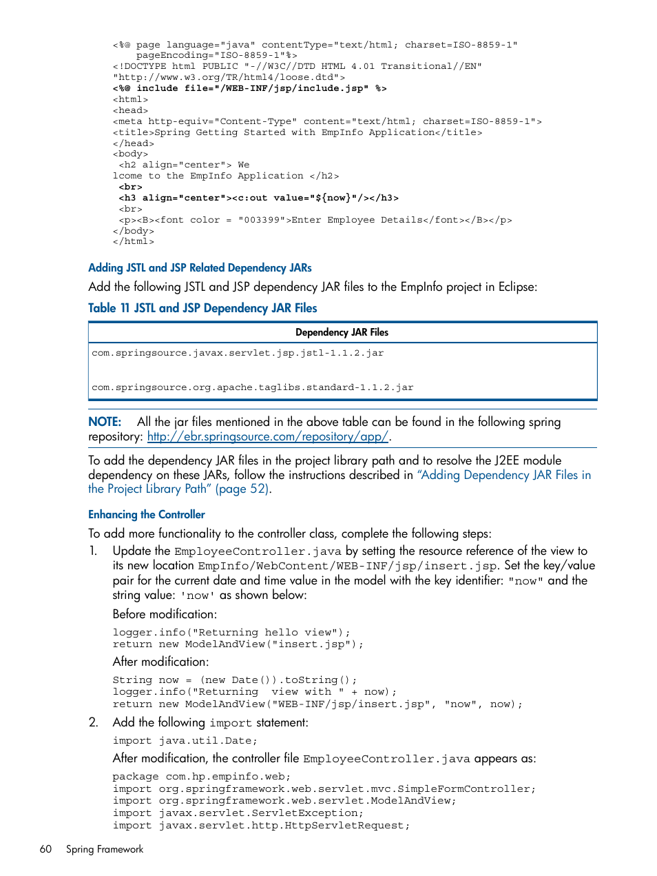 Adding jstl and jsp related dependency jars, Enhancing the controller | HP Integrity NonStop J-Series User Manual | Page 60 / 351