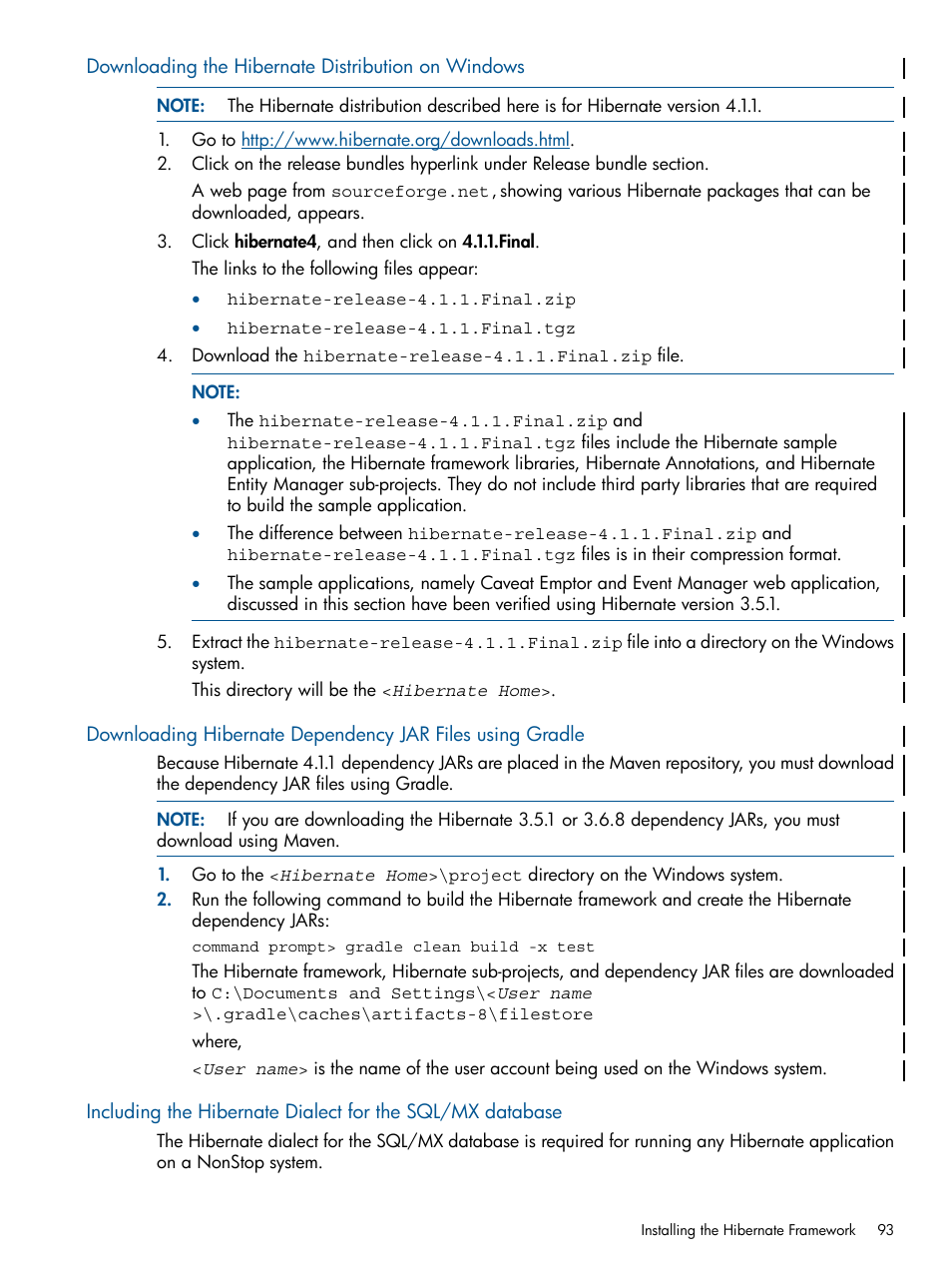 Downloading the hibernate distribution on | HP Integrity NonStop J-Series User Manual | Page 93 / 351
