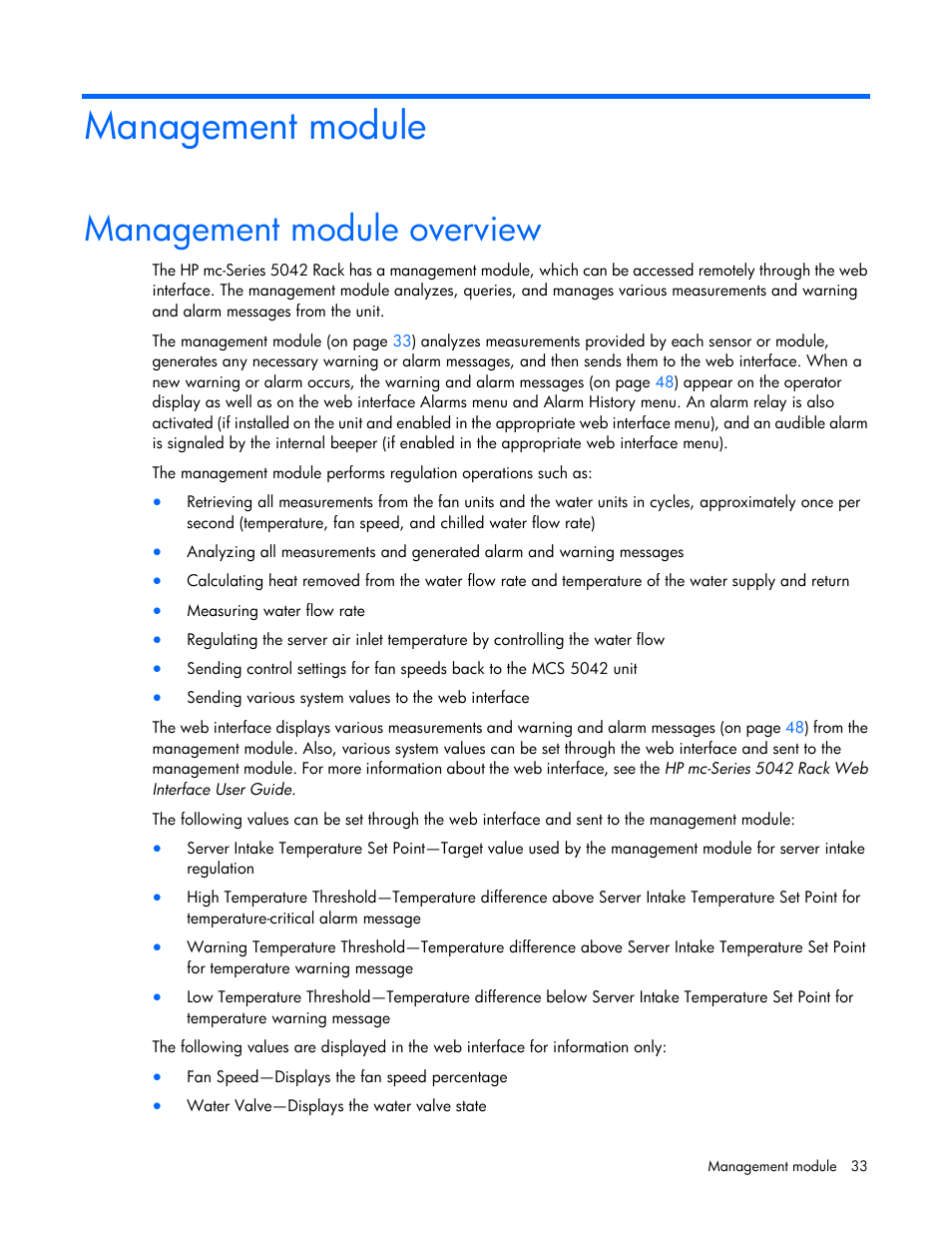 Management module, Management module overview | HP Modular Cooling System User Manual | Page 33 / 80