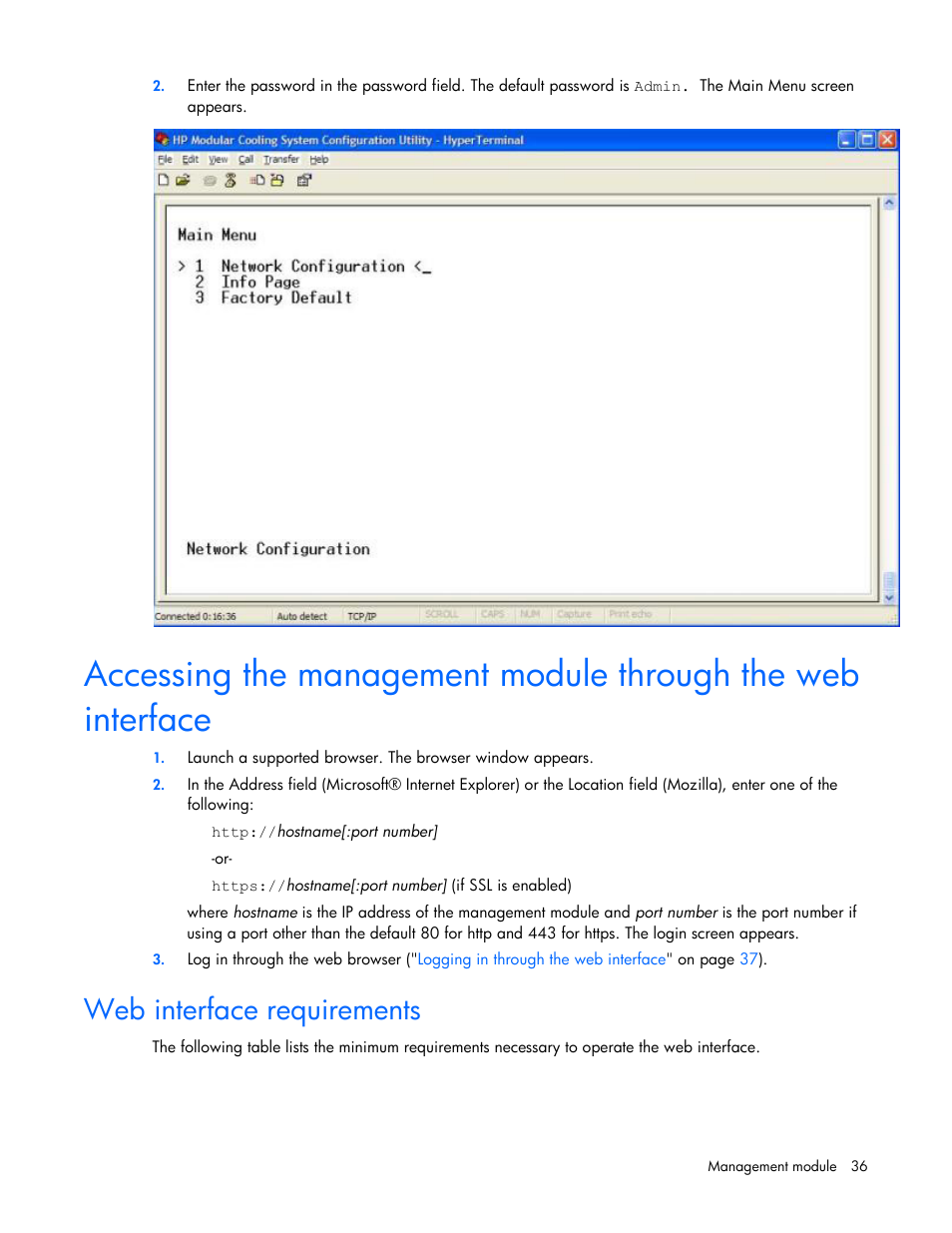 Web interface requirements | HP Modular Cooling System User Manual | Page 36 / 80