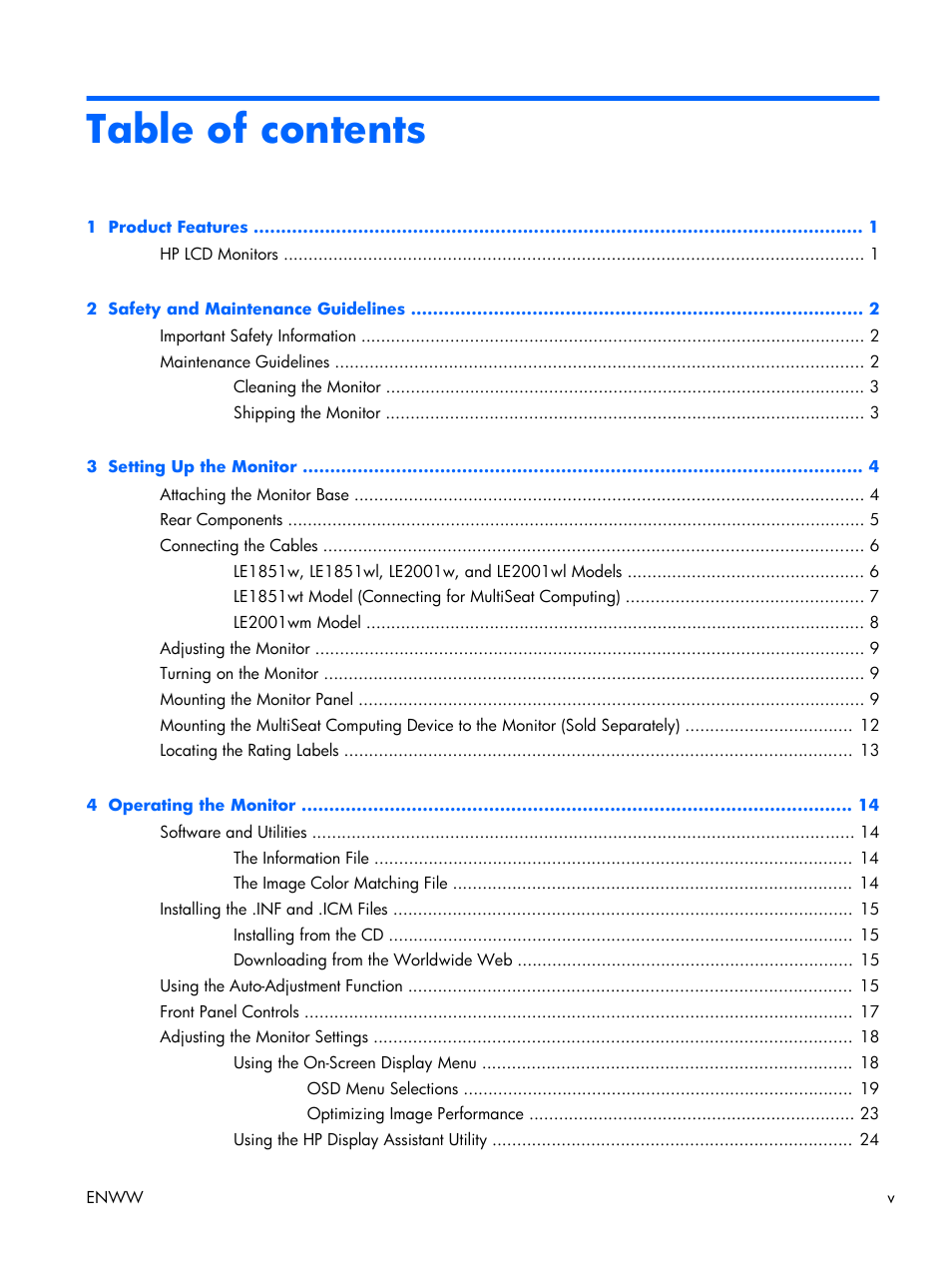 HP LE2001w 20-inch Widescreen LCD Monitor User Manual | Page 5 / 50