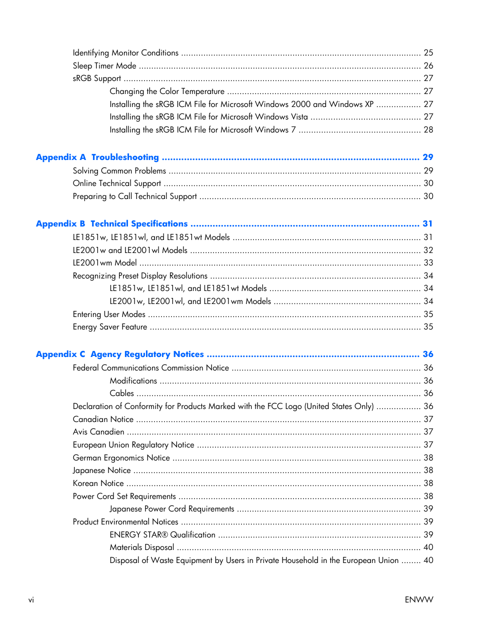 HP LE2001w 20-inch Widescreen LCD Monitor User Manual | Page 6 / 50