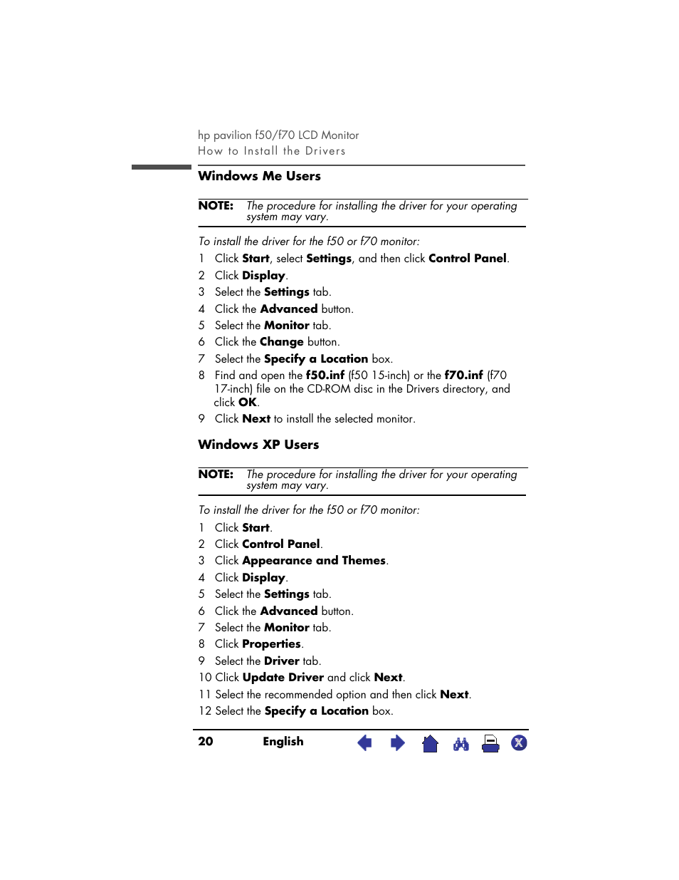HP Pavilion f70 17 inch Flat Panel Monitor User Manual | Page 20 / 50