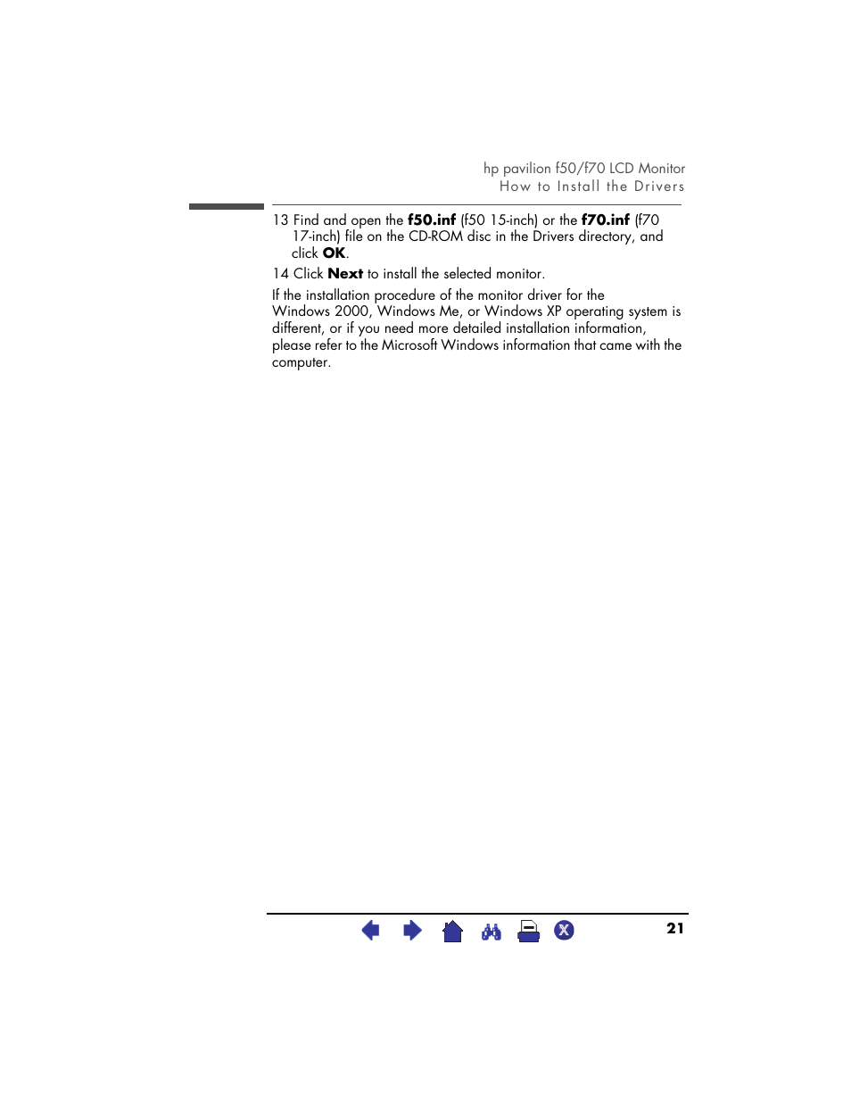 HP Pavilion f70 17 inch Flat Panel Monitor User Manual | Page 21 / 50