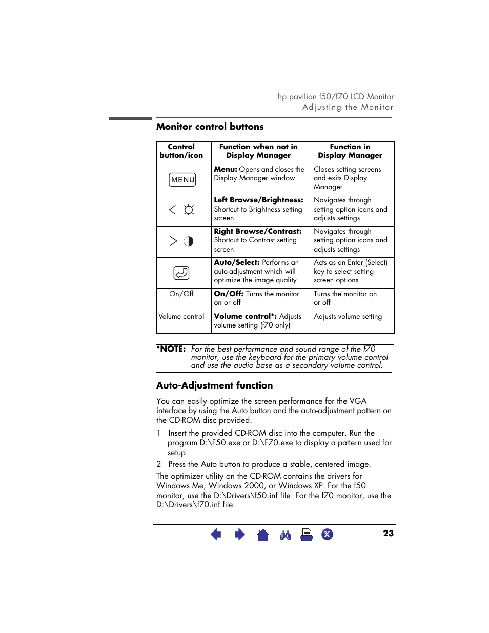 HP Pavilion f70 17 inch Flat Panel Monitor User Manual | Page 23 / 50