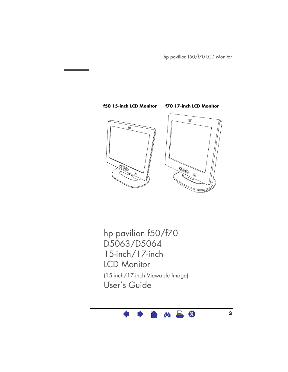 User’s guide | HP Pavilion f70 17 inch Flat Panel Monitor User Manual | Page 3 / 50
