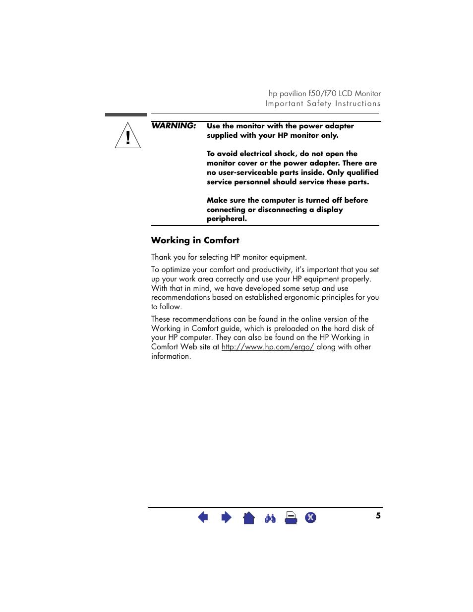 HP Pavilion f70 17 inch Flat Panel Monitor User Manual | Page 5 / 50